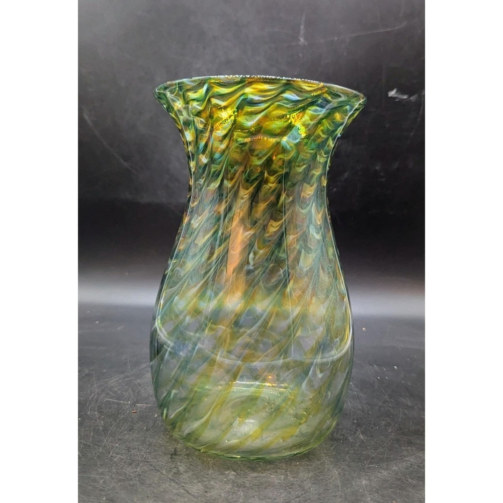 Vintage Frost Studio Art Glass Vase Signed Green Drape Handblown 8"